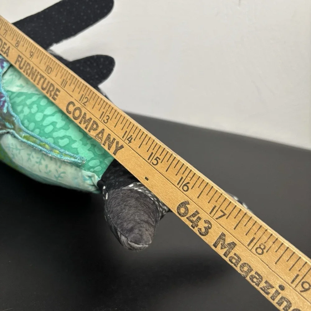 Handmade Fabric Shark Plush Collectible‎ Textile Abstract 16x8 Black Teal Art